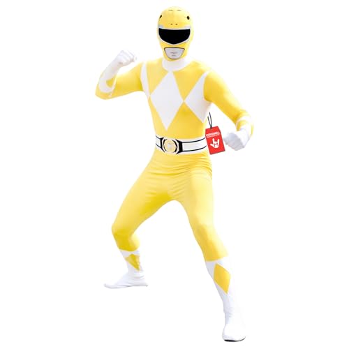 Morphsuits Deguisement Power Ranger Adulte Jaune, Costume Power Rangers Adulte, Déguisement Carnaval Homme, Déguisement Halloween Homme, L