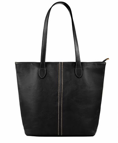 AOSSTA Womens Large Tote Bag Vegan Leather Shopper Bag School Handbags for Ladies Big Top Handle Shoulder Bags for Work (Black)