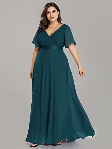 Image of Ever-Pretty Women's Chiffon Formal Evening Dresses for Curvy Women V-Neck Plus Size Floor Length Bridesmaid Dress