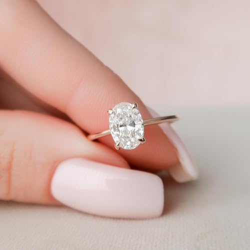 Image of 1 Carat Oval Solitaire Moissanite Ring for Women & Girls | 925 Sterling Silver with 18K Gold Plating | Engagement, Wedding, Anniversary, Birthday, Diwali Gift | Everyday & Office Wear Jewelry