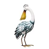 TERESA'S COLLECTIONS Garden Decor Outdoor Statues, Preening Coastal Pelican Decorations for Outdoor Decor, 18.5 inch Metal Animal Yard Art for Outside Patio Porch Lawn Ornament Statues & Sculptures