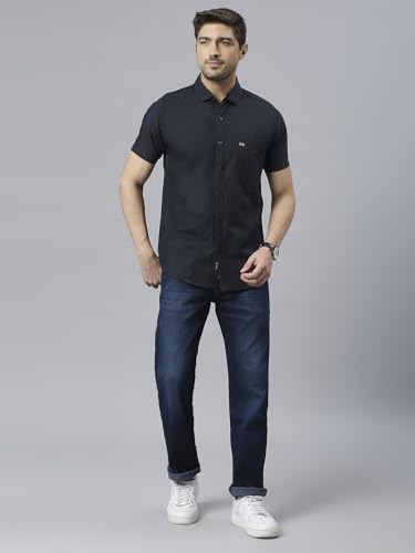 Image of Thomas Scott Men's | Solid | Half Sleeve | Slim Fit | Linen Blend | Spread Collar | Casual Shirt