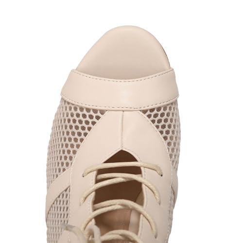 Image of AOQUNFS Women Ballroom Dance Shoes Lace-up Open Toe Ankle Boots Salsa Latin Dance Heels