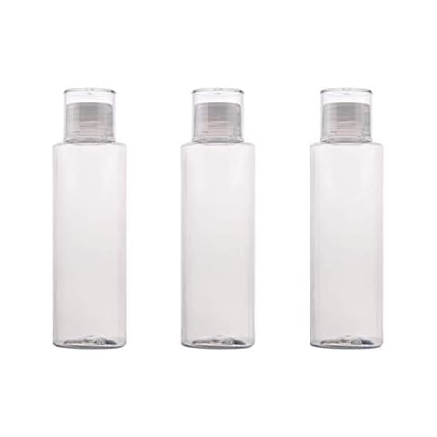 3PCS 150ML 5OZ Empty Refillable Clear Plastic Make Up Water Bottle with Double Screw Lid Toner Lotion Dispensing Jas Pot Vial Portable Cosmetic Container Holder for Travel and Daily Life Cover