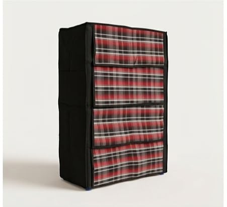 Multicolor Shoe Rack Cover only, 4 Shelves Cover with Flap Door & Side Pocket | Dustproof | Only 4 Layer H-81.28 cm × L-58.42 cm × W-30.48 cm (Red)-image-27