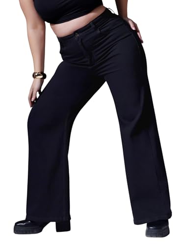 Image of Miss Chase A+ Women's Wide Leg High Rise Regular Length Stretchable Denim Jeans