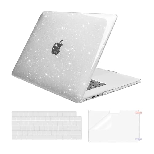 MOSISO Etui kompatybilne z MacBook Air 15 cali 2025-2023 M4 M3 M2 A3241, A3114, A2941, chip Retina Touch ID, brokatowe twarde etui z tworzywa sztucznego, osłona klawiatury i ochraniacz ekranu