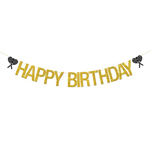 RoadSea Tennis Happy Birthday Banner - Sport Theme Tennis Player Birthday Garland Bunting Supplies - Tennis Enthusiast Birthday Party Decorations - Gold Glitter