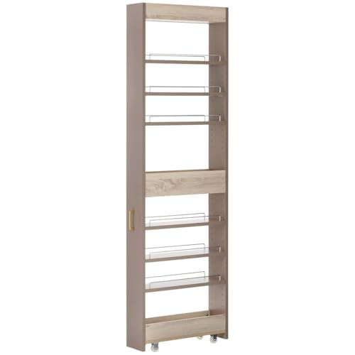 ぼん家具 [完成品+設置] すき間収納 キャスター付き 幅16cm ワゴン ハイタイプ ストッカー スリムラック 調味料ラック サイドラック PUTUPUTU グレージュ