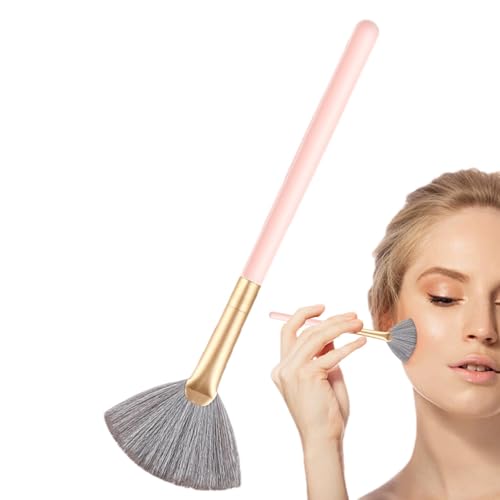 Brocha de maquillaje con resaltador, brocha de maquillaje resaltadora en forma de abanico, herramienta cosmética para esculpir rubor de cerdas suaves, aplicación de maquillaje precisa para polvo
