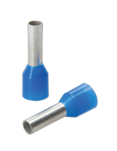 Terminales de tubo y casquillos de alambre aislados DIN color azul para cable AWG 14