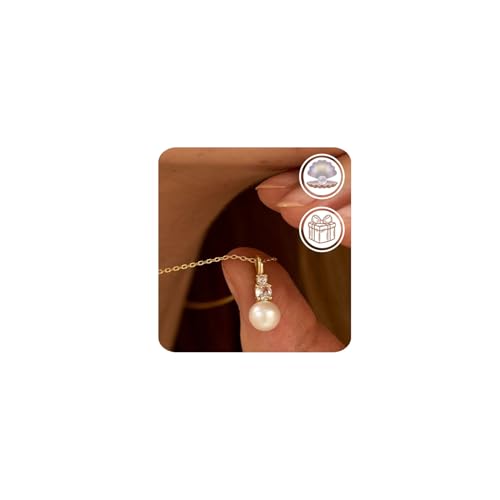 14K Gold Plated Pearl Necklace with Diamond, Minimalist Bridal Necklace, Wedding Necklace, Bridesmaid Gift, Birthday Gift