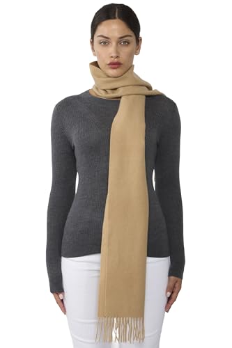 JENNIE LIU Women's 100% Pure Cashmere Scarf for Women (Camel)