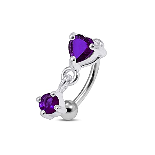 Purple Heart With Round Cz Gemstone Design 925 Sterling Silver Eyebrow Piercing Jewelry #TOP8