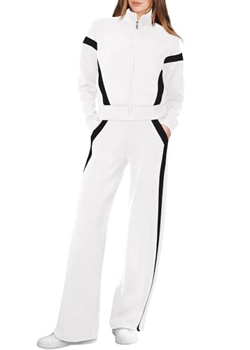 Image of XIEERDUO Lounge Sets for Women 2025 Sweatsuit 2 Piece Outfits Sweatshirt Wide Leg Sweatpant Tracksuit Matching Set