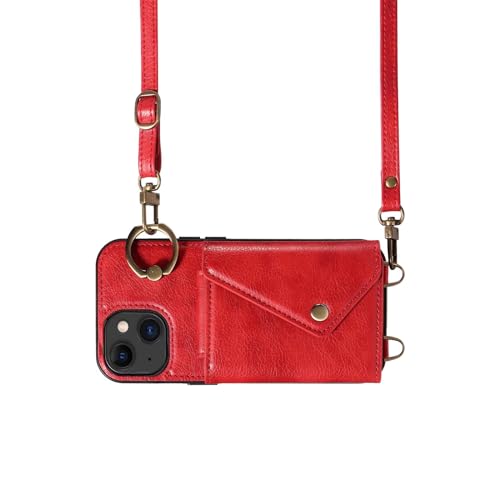 Coque iPhone 15 6.1 avec bandoulière et étui portefeuille en cuir rose rose doré