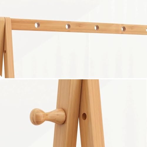 Image of Lukzer Bamboo Garment Rack with Fabric Storage Basket and Wheels | Coat & Clothes Hanging Rail Free Standing Garment Hanging Rails For Home Office Hallway Bedroom (45 x 70 x 162 cm) CH-153