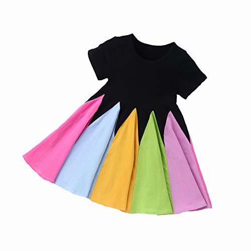 Frock Baby Kids Toddler Baby Girls Spring Summer Heart Colorful Print Short Sleeve Princess Dress Midsummer Flower Princess (Black-1, 4-5 Years)