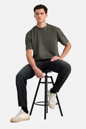 Image of SNITCH Men Casual Jeans | Relaxed Fit Straight Leg Washed Pattern & Drawstring Closure | 100% Cotton Denim Fabric for All Day Comfort & Everyday Wear