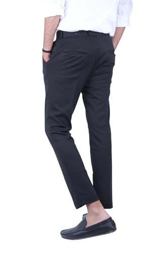 Image of Men's Solid Peanut Lycra Slim Fit Stretchable Casual Wear Comfortable Formal Trousers Pants Black