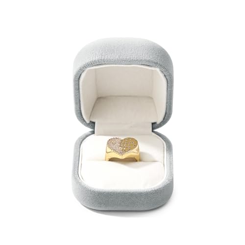 Premium Velvet Ring Box Jewelry Gift Box Small Rings Holder for Birthday, Proposal, Engagement,Wedding, Valentine's Day (Grey)