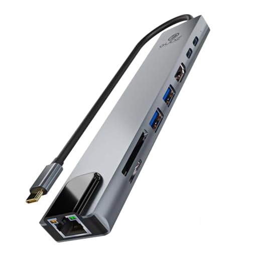 GUDZ Adaptador USB Tipo C Hub 8 Em 1 4K Para RJ45, Ethernet, Leitor de Cartão SD, Micro SD, Cartão TF, USB 2,0, USB C, HDMI, Para Disco Rígido MacBook Pro/Air iPad Pro Notebook Windows Laptop iPhone
