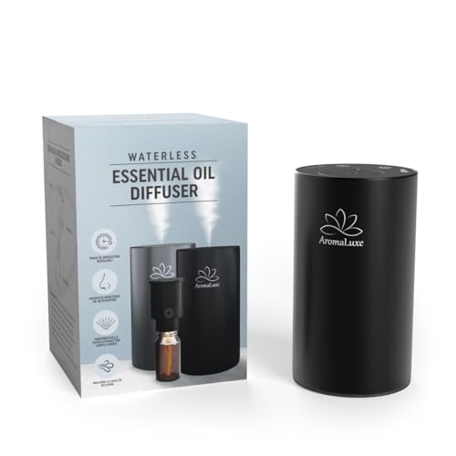 AromaLuxe - Diffusore Oli Essenziali Senza Fili a Batteria Ricaricabile USB-C, Senza Acqua, Ideale per Auto, Robusto in Alluminio, Intensità e Timer regolabile, Nero