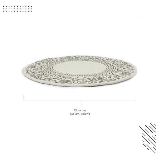 Image of Dining Table Mats Set of 6 | Cotton Table Mat 32 cm Diameter, Encasa XO Washable Round Table Mats, Heat Resistance Dining Table Placemats, Handmade Ribbed Style for Centre Table, Printed Grey