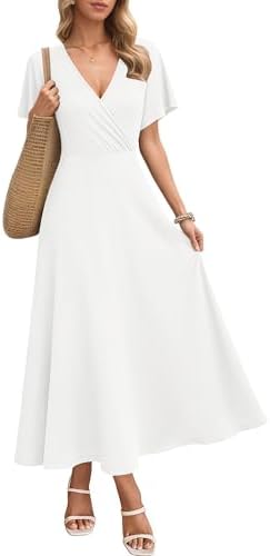 AUSELILY Maxikleider Damen Sommer Kleid Lässig Hohe Taille Lockere Passform Mit Taschen