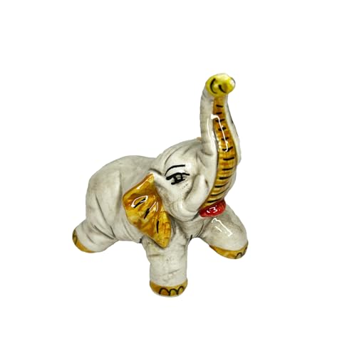 Elefante de cerámica de Caltagione hecho a mano, animales de la suerte art. pie arriba (amarillo)