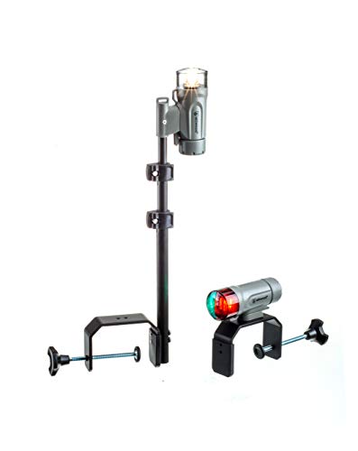 attwood Portable Navigation LED Light Kit, Marine Gray, Clamp-On Red/Green Bow and Clamp-on Telescoping Pole White Stern, 14194-7
