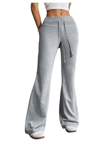 SHENHE Women's Drawstring Waist Bell Bottom Flare Leg Sweatpants Sports Causal Pants Grey Medium