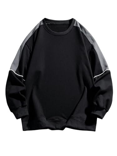 Men's Crewneck Oversized Sweatshirts Color Block Long Sleeve Oversized Pullover Top