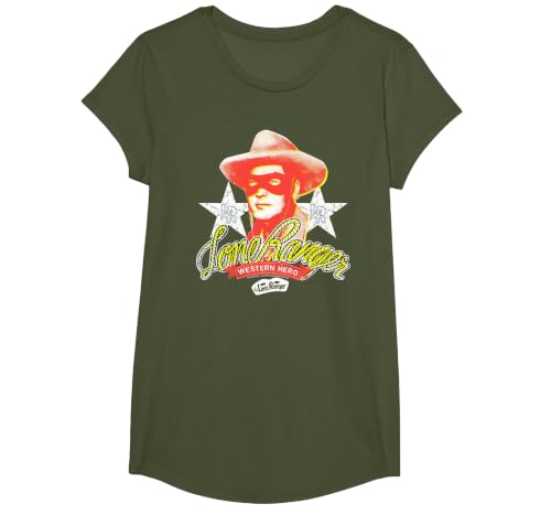 The Lone Ranger Vintage Western Hero Portrait T-Shirt, Girls, Olive Green, X-Small