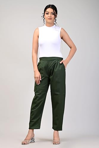Image of Women Elastic Waist Regular Fit Casual Cotton Trouser Pants