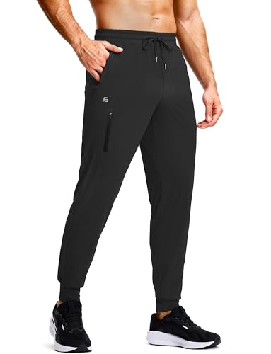 GGJ Men's Athletic Joggers with Zipper Pockets Stretch Tapered Running Sweatpants Gym Jogging Workout Pants for Men