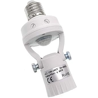 Motion Sensor Light Base PIR-Motion E27 Screw Bulb Adapter Twilight Sensor 360 Degrees White Rotatable