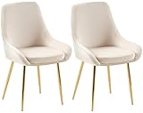 CLP Esszimmerstühle 2er Set ergonomisch Elmira, gepolster Sessel mit Armlehne, Stabiler Metallrahmen, pflegeleichter Samtbezug, modern, Farbe:Creme, Material Gestell:Metall Gold