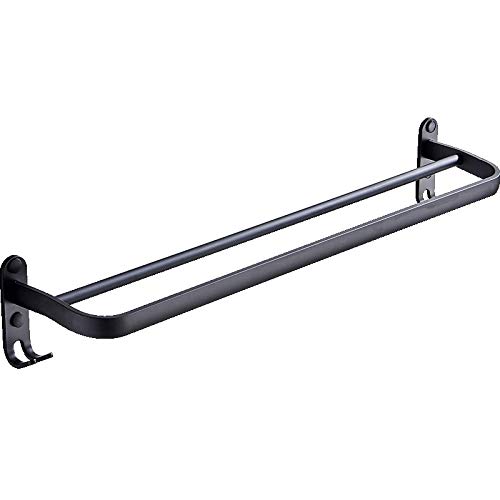 Yaootely 60cm pared soporte negro toalla titular doble barra toalla titular con para el hogar hotel baño ducha accesorios