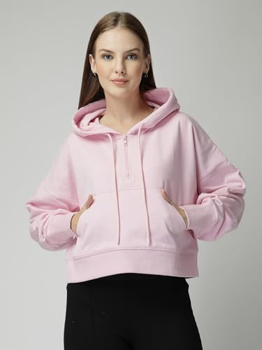 Image of Unifirnge Casual Wear Solid Crop Zipper Jacket Hooded Neck Full Sleeves Hoodie for Women Hoodies Women Stylish Sweater for Woman Stylish Cotton Blend Fleece Hoodie Winter wear Hood Regular Fit