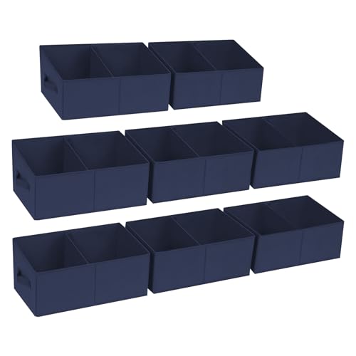 DIMJ Large Closet Shelf Organizer Bins 8Packs with Handles and Divider, Fabric Trapezoid Storage Baskets, Foldable Clothes Containers Box for Shelf, Towel, Book, Toy, Purse, Hats, Navy Blue