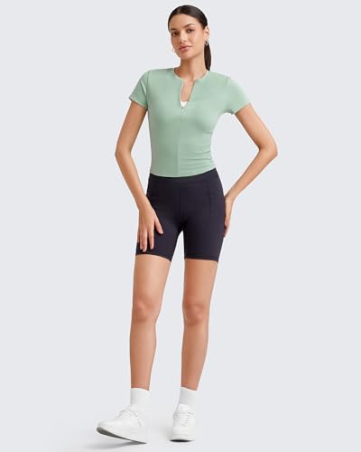 Image of G4Free BareFeel Womens Workout Tops Short Sleeve Half Zip Slim Fit Athletic Shirts Gym Running Yoga Slight Crop Tshirts