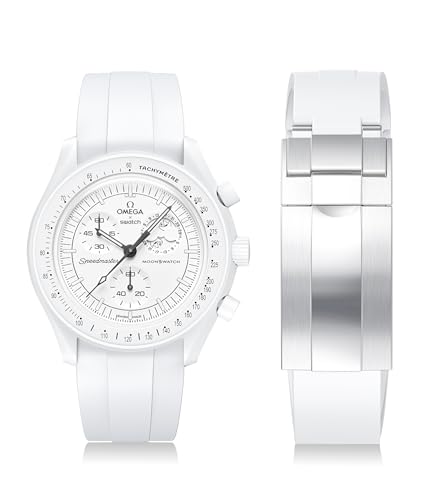 REBANDACE Correa para reloj Moonswatch, correa de silicona cortada a medida, sin huecos, para reloj Omega X Swatch Speedmaster Moonswatch de 20 mm, correa de repuesto curvada suave para Swatch Omega,