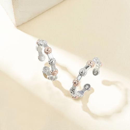 Image of Pure 925 Silver Dual-Tone Floral Toe Ring for Women