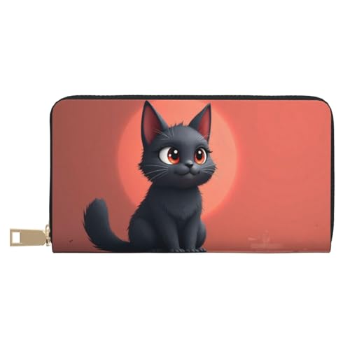 Cute Black Cat-C Print Wallet Women, Leather Bifold Multi Card Wallet, Long Purse Women's Wallets