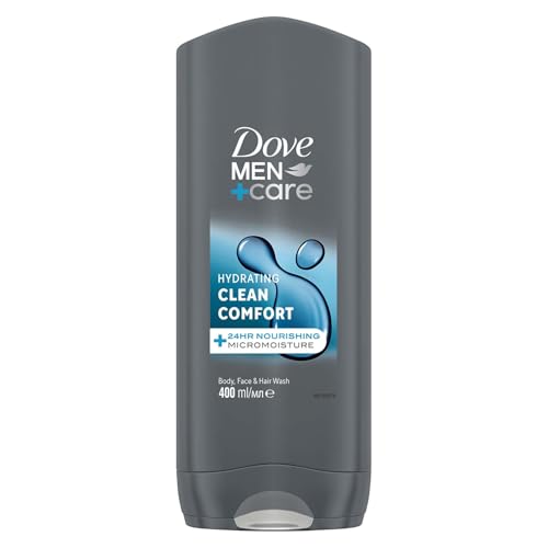 Dove, Doccia Dove Men+Care Clean Comfort, Bagnoschiuma Uomo 3 in 1 Idratante Corpo, Viso e Capelli, con Tecnologia MicroMoisture, Dona 24 Ore di Idratazione, 400 ml