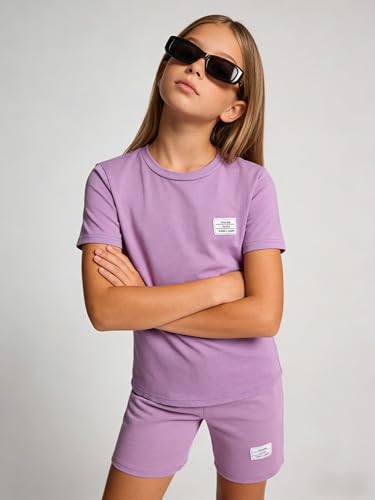 Image of Tween Girls Clothes Summer Short Sleeve T-Shirt and Shorts Set Casual Two Pieces Outfit Size 8 13