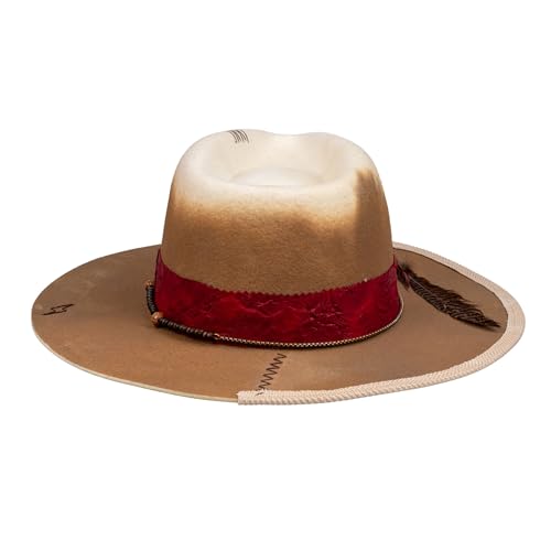 Image of RUEDIGER Vintage Wide Brim Fedora Hats 100% Wool Stiff Felt Hat Rancher Hat with Lightning Logo Handmade Distressed /Burned