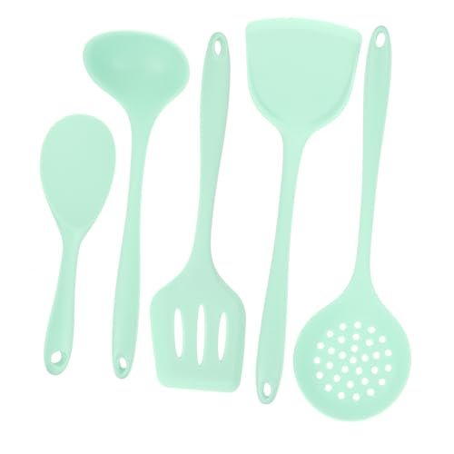 MOTHNUR Utensilios de Cocina de Silicona Espátula Cuchara y Colador Resistentes al Calor con Mango Aislante y Colgador para Uso Doméstico y Profesional