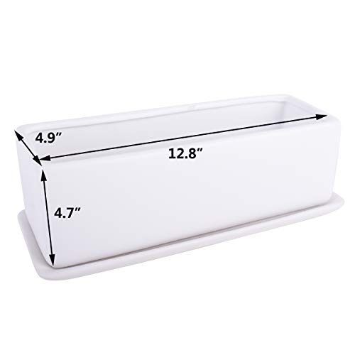 Vencer 12 Inch Rectangular Modern Minimalist Ceramic Succulent Planter Pot - Window Box With Saucer,Office Desktop Potted Stand,White,Vf-0135 #TOP5